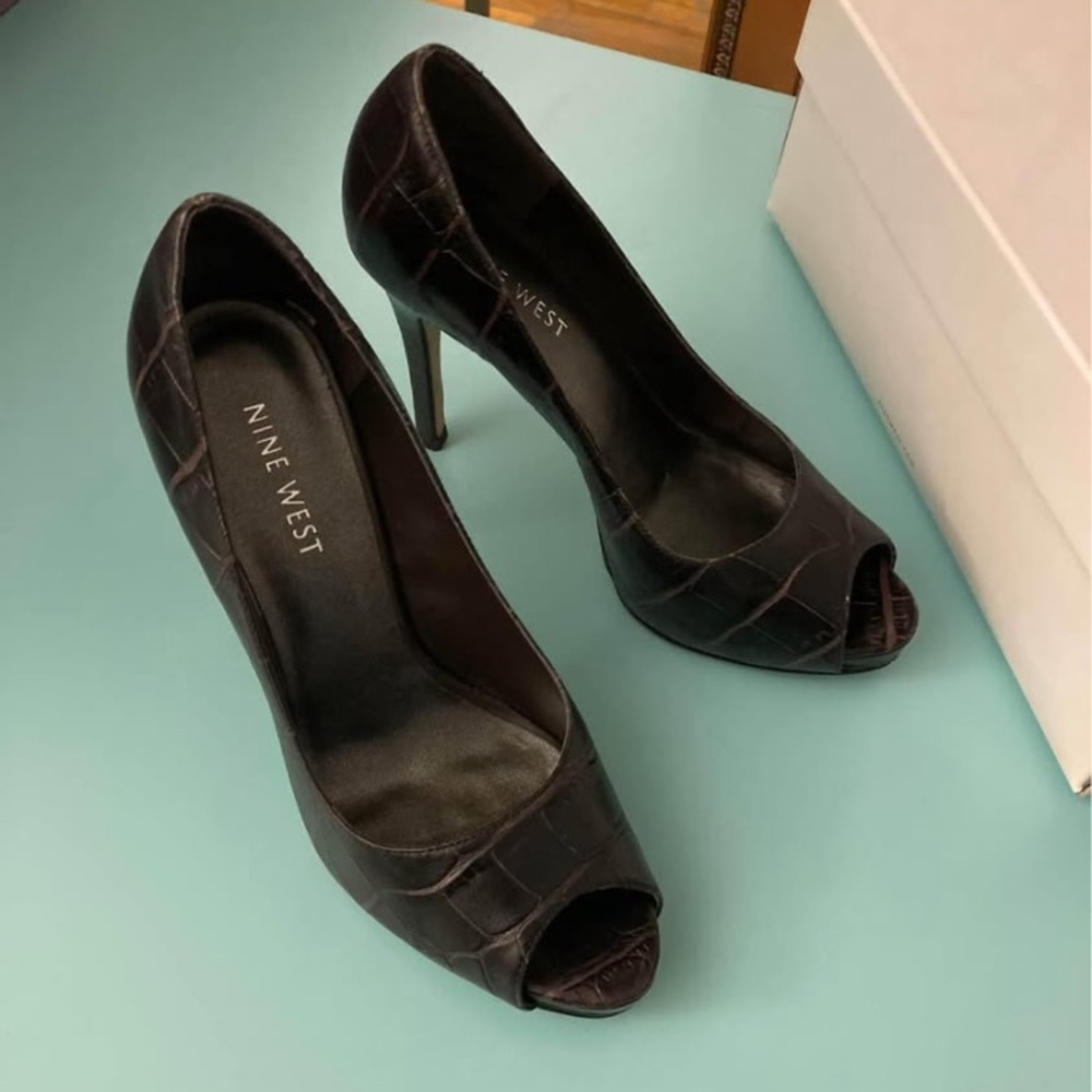 Nine West Dark Brown Peep Toe Heels